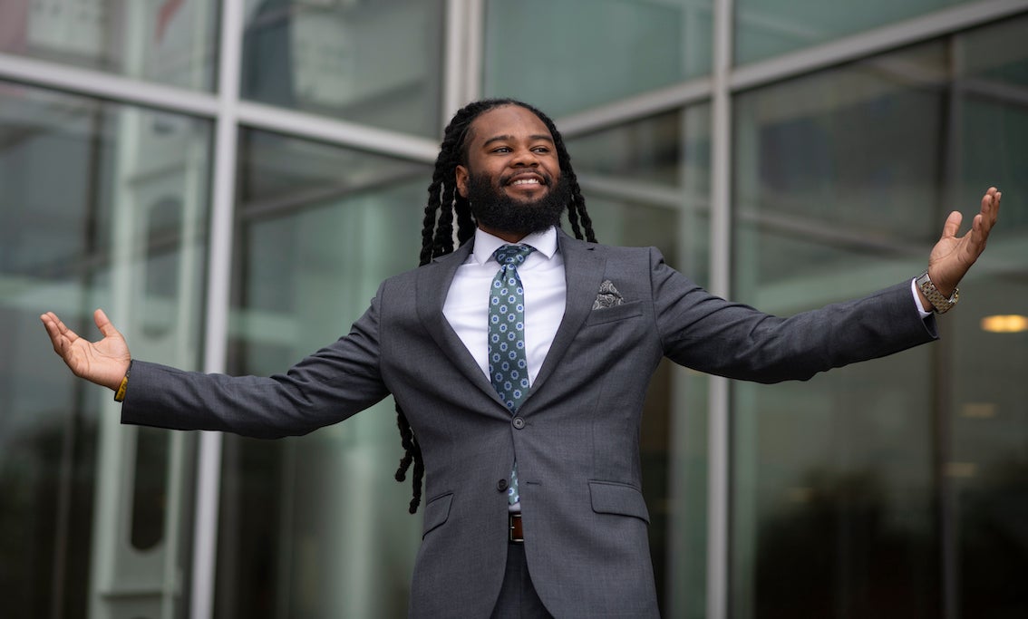 man in suit outside