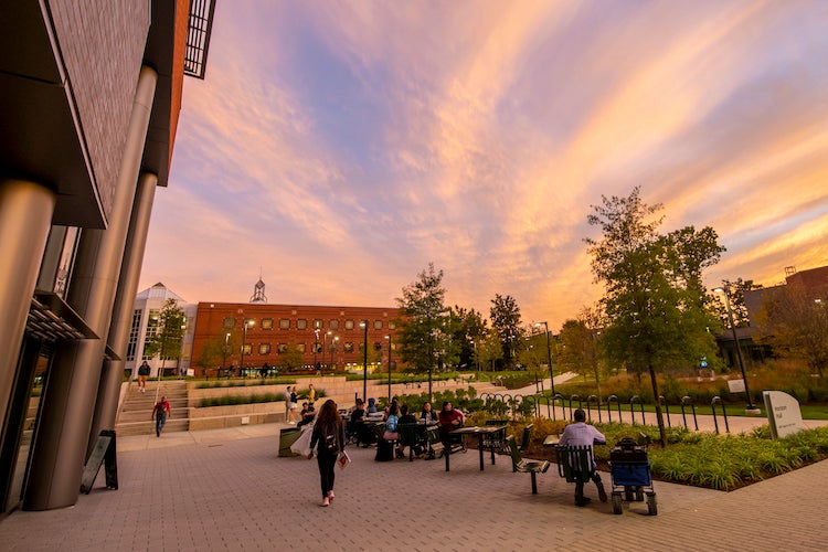sunset on Wilkins Plaza