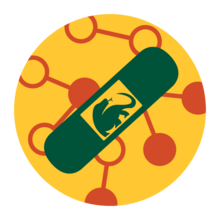 Graphic of a bandaid with a komodo dragon on it.